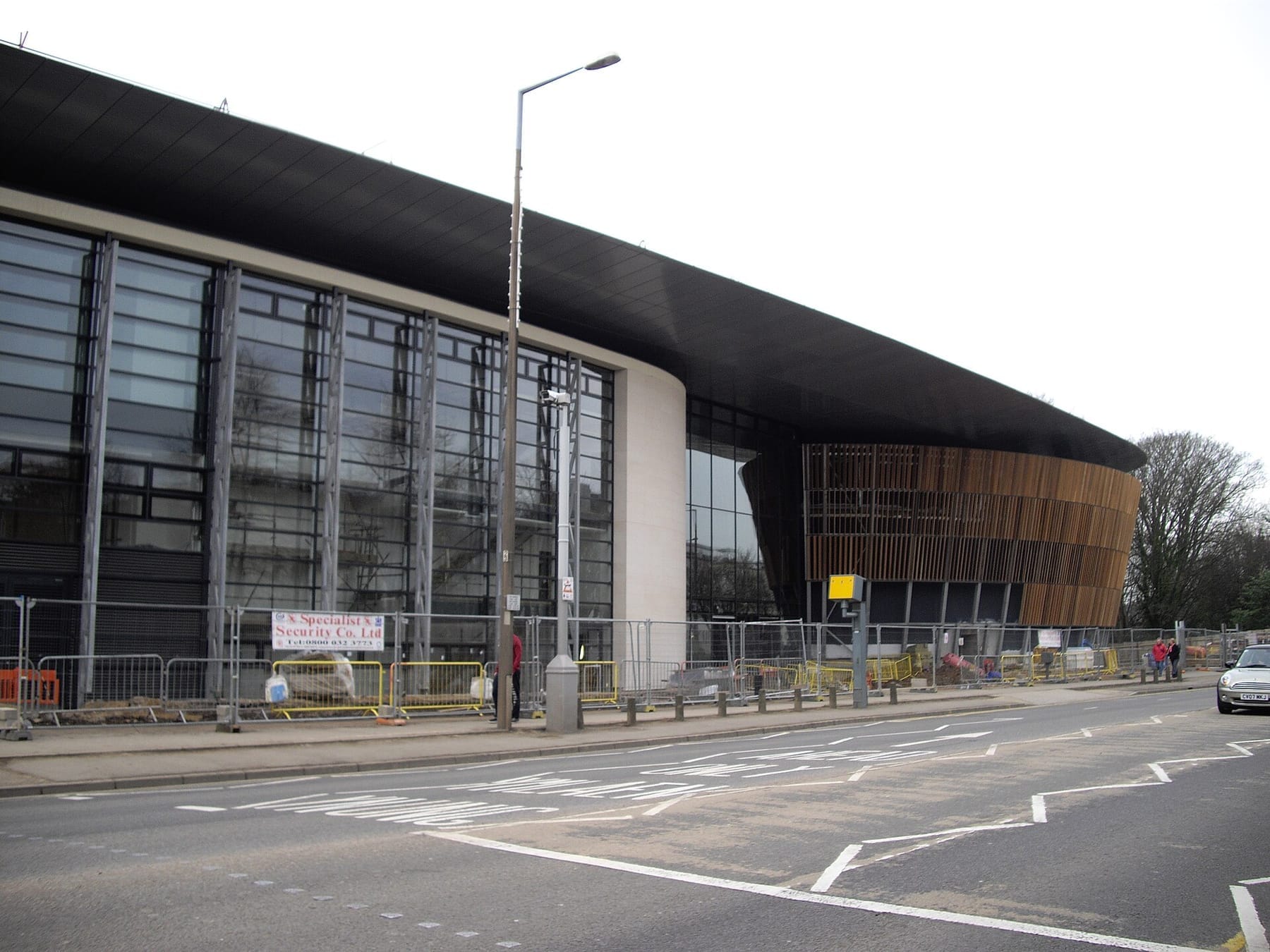 Front entrance of RWCMD during construction (photograph from the Wikimedia Commons category Royal Welsh College of Music & Drama)